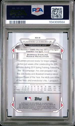 2019 Bowman Sterling #BSR89 Vladimir Guerrero Jr. Gold Refractor PSA 9 - Picture 2 of 2