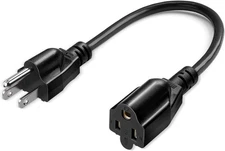 Short Power Extension Cord, 3 Prong 3 Outlet Adapter USA 3Pin Male to Female AC 