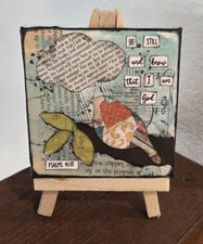 Mixed Media Art 4x4 Canvas Paper Art Psalms 46:10 Bible Verse Christian Gift