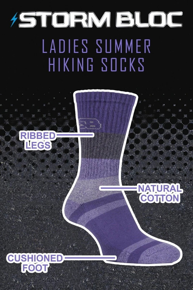 Storm Bloc - Paquete de 3 calcetines ligeros de verano de algodón anti ampollas para mujer Foto 3 de 3