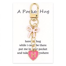 Pink Initial Letter Keychain with Enamel Bow and Heart Pendant H