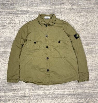 STONE ISLAND Authentic Garment Dyed Khaki Overshirt Cotton Shirt Jacket Size XL