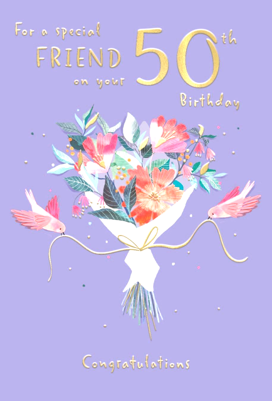 Birthday Card FRIEND 50th 50. ** Foil embossed 9 Inch Card, Paper pages inside**
