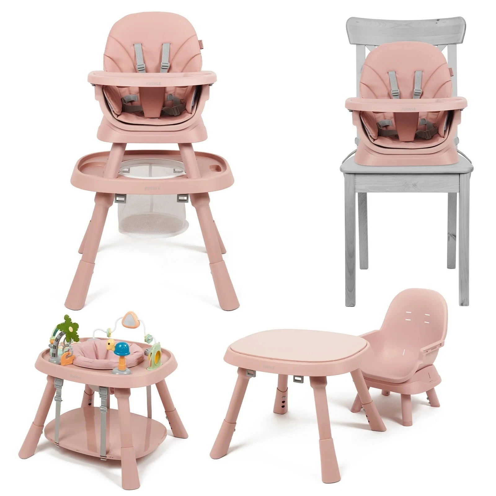 Baby High Chair Puggle Snack Play 7In1 Convertible Toddler Feeding Chair PINK UK