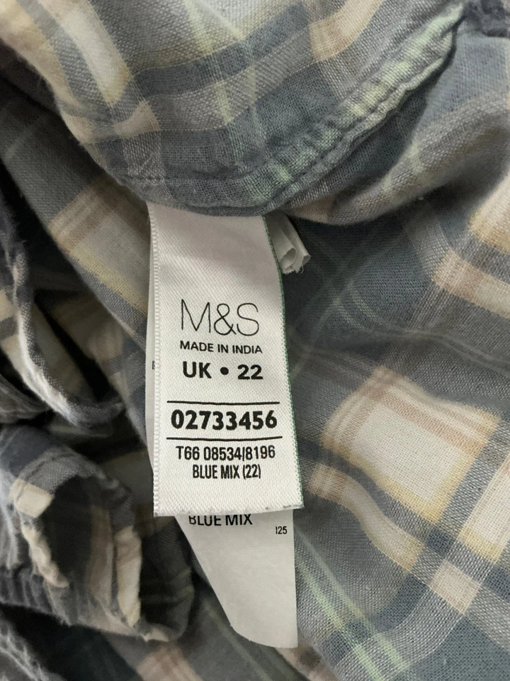 Marks & Spencer Indigo Women’s Brushed Cotton Flannel Shirt UK 22 Blue Check - Image 3 of 4