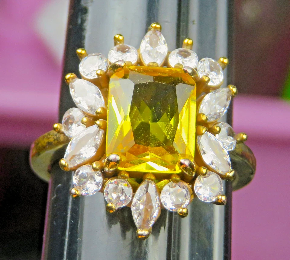 Citrine & CZ Gold Over Silver Vermeil Ring Size 8 - Image 2 of 4