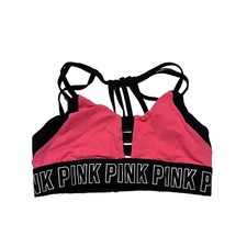 PINK Victorias Secret Ultimate Pull On Black Hot Pink Wireless Sports Bra Size S