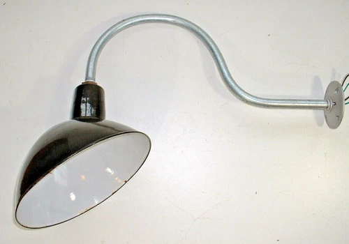 Black 10" Gooseneck Porcelain Sign Light Industrial Gas Station Pole Vintage