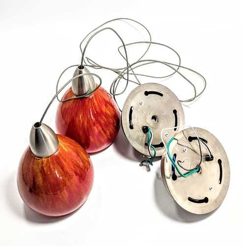 Hand Blown Glass Pendant Light Bell Shape Marbled Orange/Red Untested Wiring 5" - Picture 6 of 8