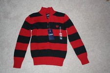 Boys Chaps Christmas red black 1/4 zip sweater small 8 NWT