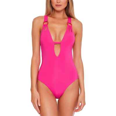 Becca L80047 Womens Cosmopolitan Skylar Plunge One-Piece Swimsuit Size M