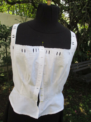 Antique (1900) Hand Embroidered Religious Pleats Corset Cover (Caraco)