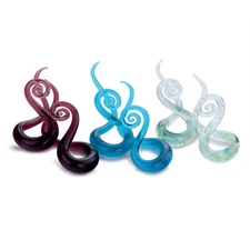 PAIR Ear Tunnles Spiral Handmade Pyrex Glass Ear Gauges Earring Plugs Pierecing