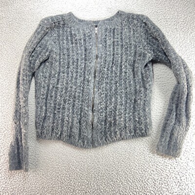 Kenar Womens Full Zip Sweater Open Weave Wool Polyester Size S Gray