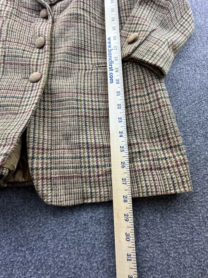 Blazer feminino vintage Worthington 6P marrom pequeno xadrez lã tweed terno jaqueta - Imagem 4 de 4