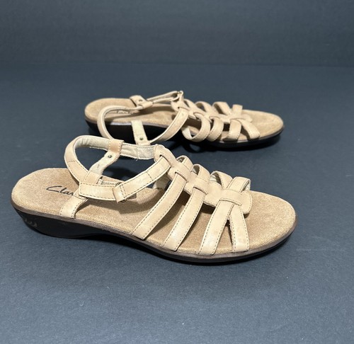 Clarks Beige Sandals Tan Nude Leather Strappy Womens Size 8.5M Style 26100420 - Picture 5 of 9