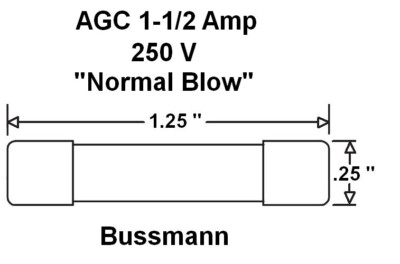 2 ea, AGC 1-1/2 Amp 250V Glass Fuse, Normal Blow, 1-1/2A 250 Volt NEW