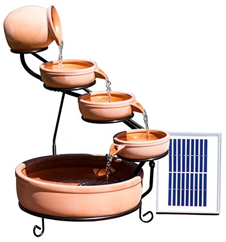 ASC Cascade Ceramic Solar Water Fountain w/ Battery/Timer LED Lights and Pump - Afbeelding 3 van 7