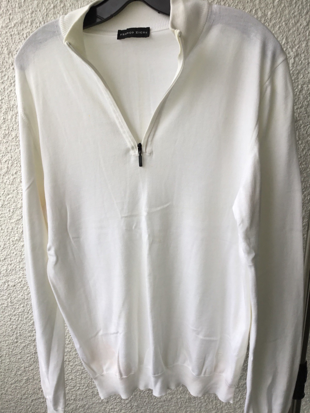 Franco Ziche White  COTTON POLO Front Upper Zipper SWEATER SIZE: L (54) Italy