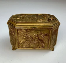 Antique Gilt Gold Metal Jewelry Casket Box Weidlich Bros