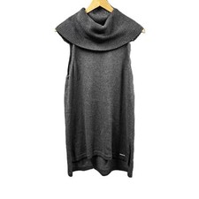 Michael Kors Sweater Dress Women Large Grey Sleeveless Cowl Neck Ribbed Hem Knit