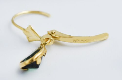 GENUINE 2.10 Cts TSAVORITE DANGLING EARRINGS 14k YELLOW GOLD - Free Appraisal - Picture 3 of 4