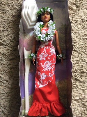 Hawaii Hawaiian Hula Doll W Floral Mumu Dress & Flower Lei New Retired Loose