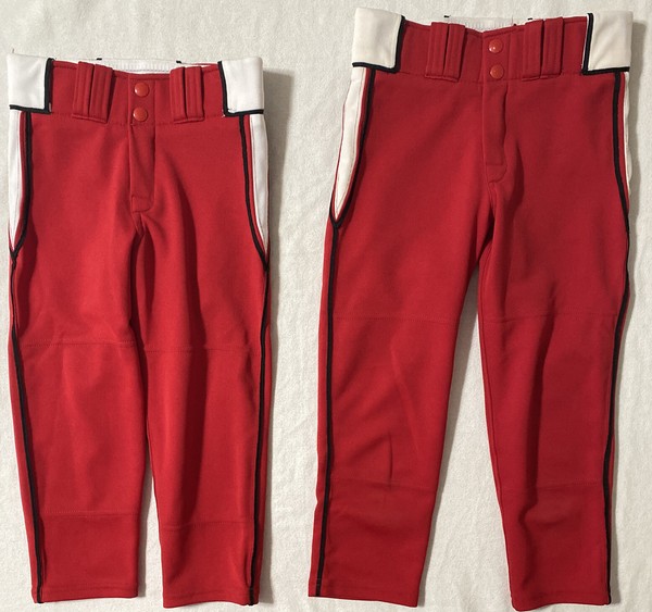 Youth Open Hem Baseball Softball Belt Loop Pant, Red White Black Piping YS or YM