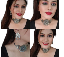 Indian Traditional Bollywood Style Silver Oxidized Boho Jewelry Choker Necklace