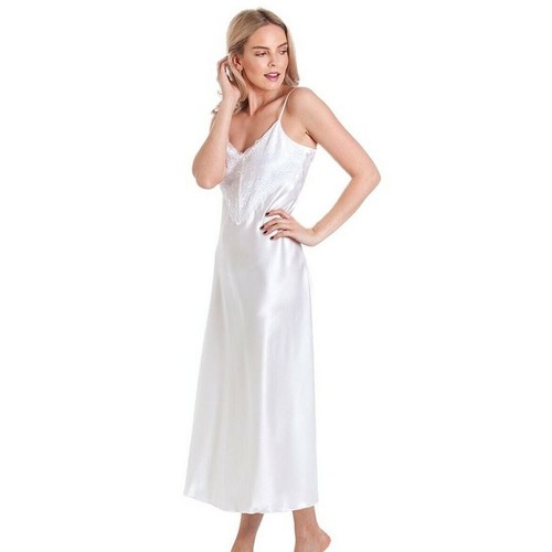 Damen Frauen langes Nachthemd Satin Spitze Nachthemd V-Ausschnitt Sling solide Dessous - Bild 8 von 14
