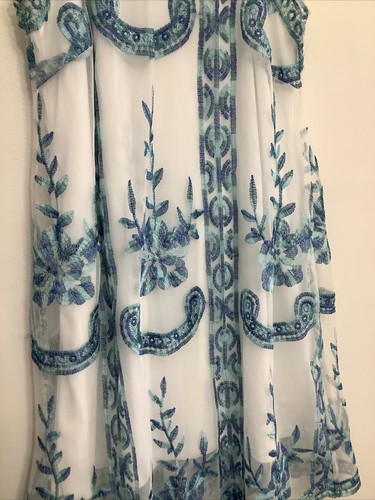 Sexy Vestido Altar’d State Talla XS Bordado Tul Transparente Azul Verde Espalda Abierta - Imagen 10 de 24
