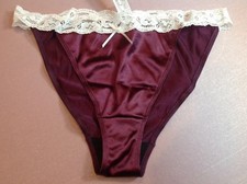 Women Panties,bikinis ILUSION Size M.Purple Satin Soft W/Fishnet Waistband decor