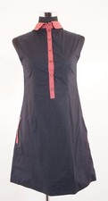 Stefanel abito vestito camicetta taglia 36 nero corto scollo a V smanicato popeline A276
