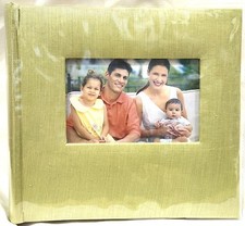 PHOTO ALBUM with Front Frame green fabric cover holds 200 4"x6" pictures UNUSED