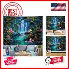 Forest Waterfall Tapestry Mushroom Flower Tapestries Colorful Floral Plants T...