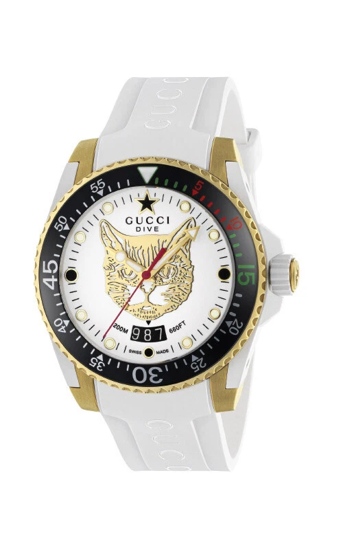 Montre féline Gucci Dive pour femme 40 mm ton or neuve YA136322