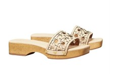 Tory Burch 298 Basketweave Leather Open Toe Clogs Sandals New Cream US 5.5 NEW