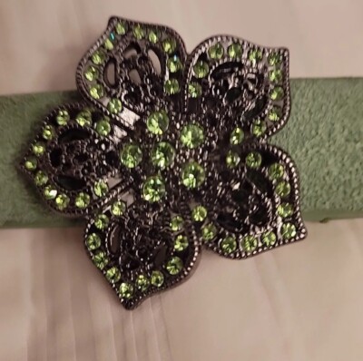 Belt Small 35 '' Bejeweled Women blue green suedel flower Buckle  