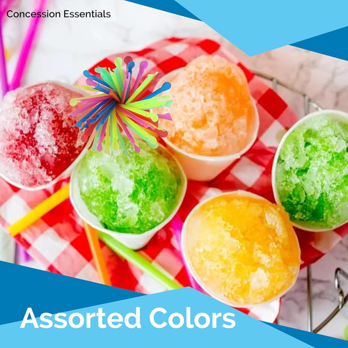 8'' Unwrapped Snow Cone Spoon Straw Assorted Bright Colors. Pack of 200Ct.