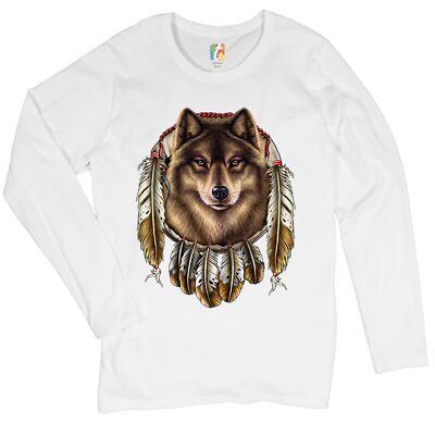 Wolf Spirit Women's Long Sleeve T-shirt Native American Dreamcatcher Indigenous