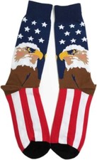 2 Pairs Patriotic USA American Eagle Flag Stars Novelty Cotton Crew Socks New