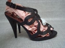 MISS SELFRIDGE UK 7 IBIZA BLACK SNAKE SKIN PATENT MEGA HEEL SANDALS