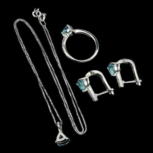 Sterling Silver Earring Necklace Ring Topaz Genuine Natural Gems Size P 1/2 US 8 - Picture 18 of 24