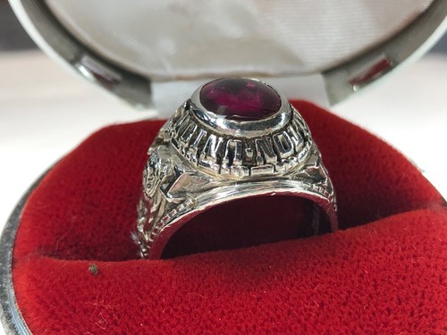 MILTON UNION HIGH CLASS RING JOHN ROBERTS 10K WHITE GOLD 1971 BULLDOG WISDOM RED - Picture 5 of 11