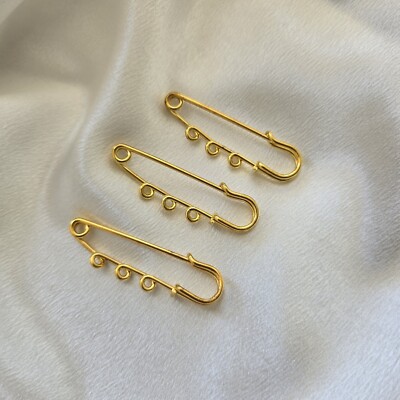 Iron Safety Pin Brooch Findings, 3 Loops Kilt Pins Gold