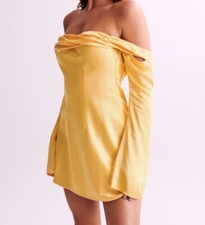 NWT Meshki Giselle Off Shoulder Satin Mini Dress - Mango. Size XS 