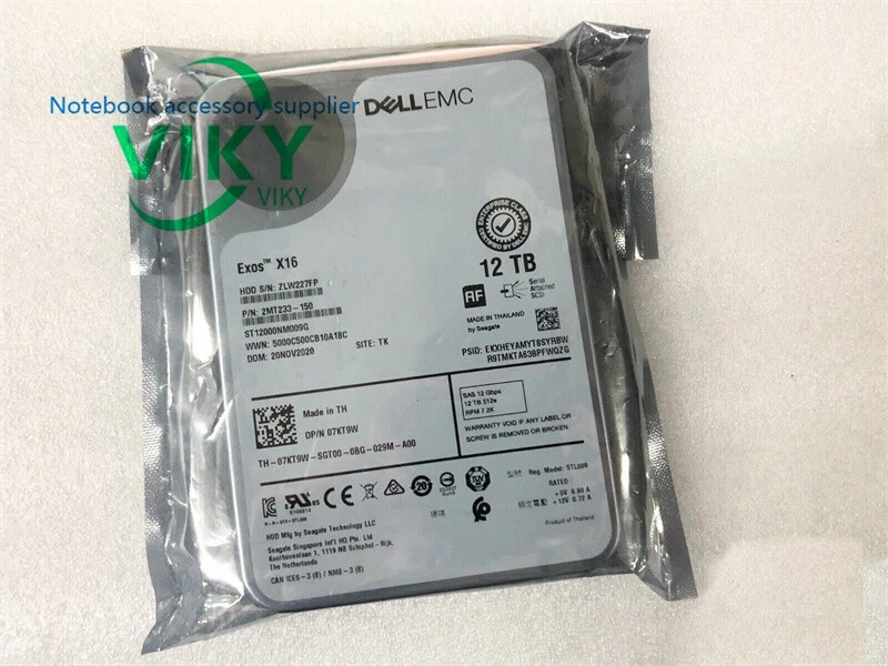 Dell ST12000NM009G 07KT9W Exos X16 12TB 7.2K RPM 12 Gbps 3.5" SAS Hard Drive HDD - Image 2 of 3