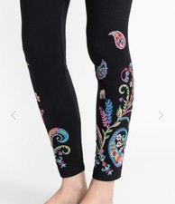 New XL Johnny Was Black Karmine Paisley Embroidered Leggings Stretch Pants