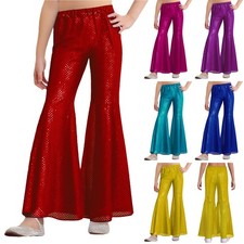Girls Sequins Disco Hip Hop Jazz Dance Flared Pants Party Bell Bottom Trousers