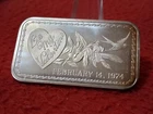 1974 ''BE MY VALENTINE'' ONE OUNCE .999 FINE SILVER INGOT  MADISON MINT #MF-2523